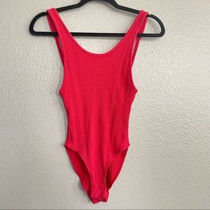 Urban Outfitters Red Ribbed Bodysuit Plunge Back